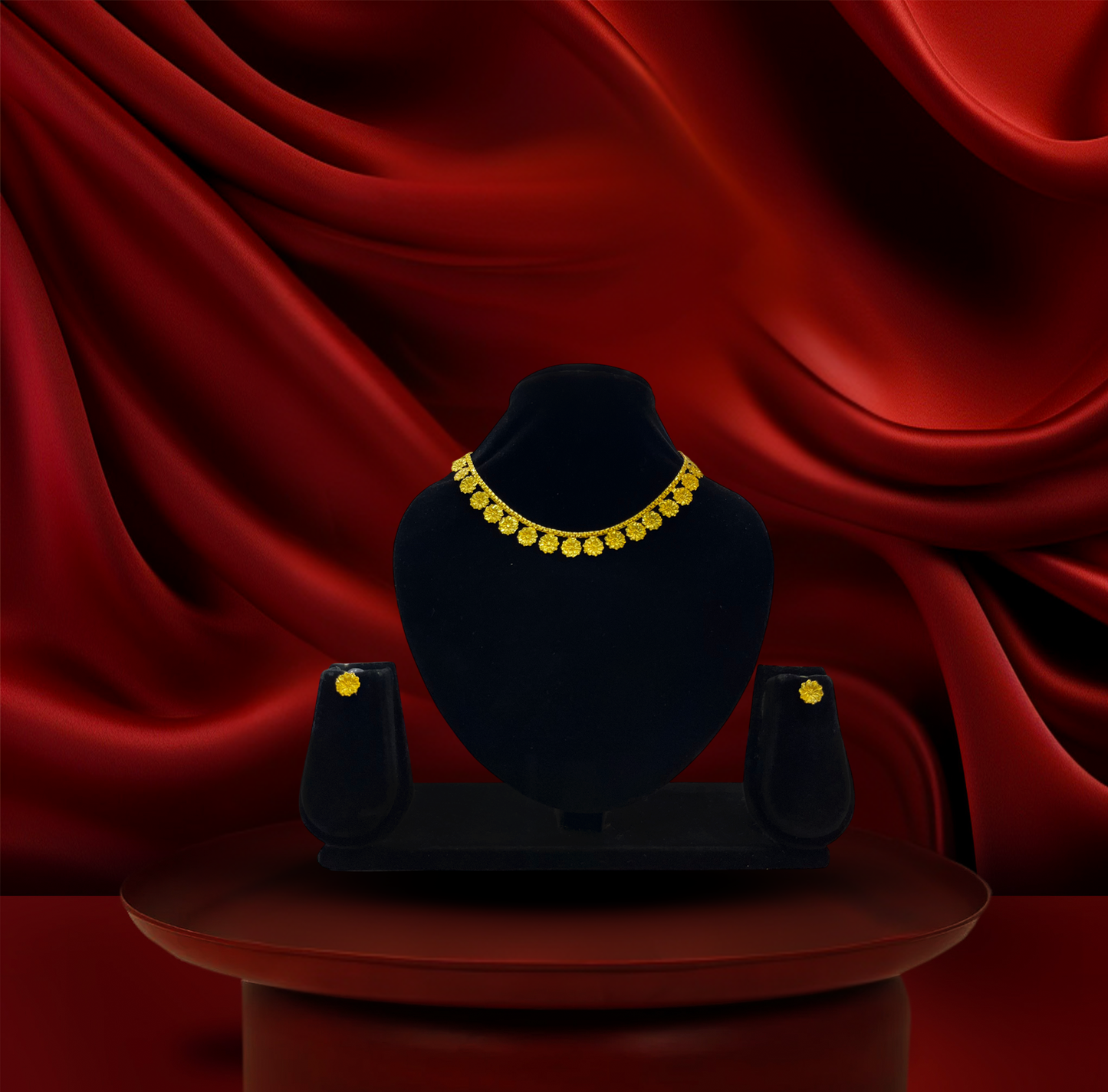 24K Gold-Plated - Traditional Floral Gold Necklace Set with Earrings