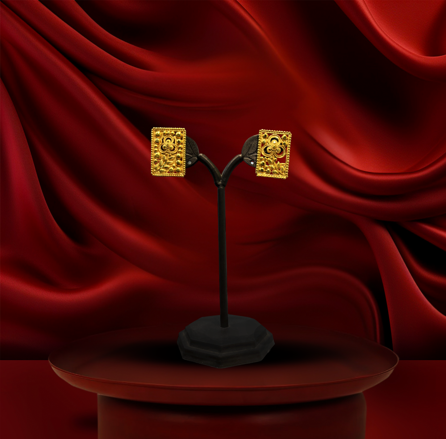 24K Gold-Plated - Traditional Filigree Choker Necklace Set with Earrings