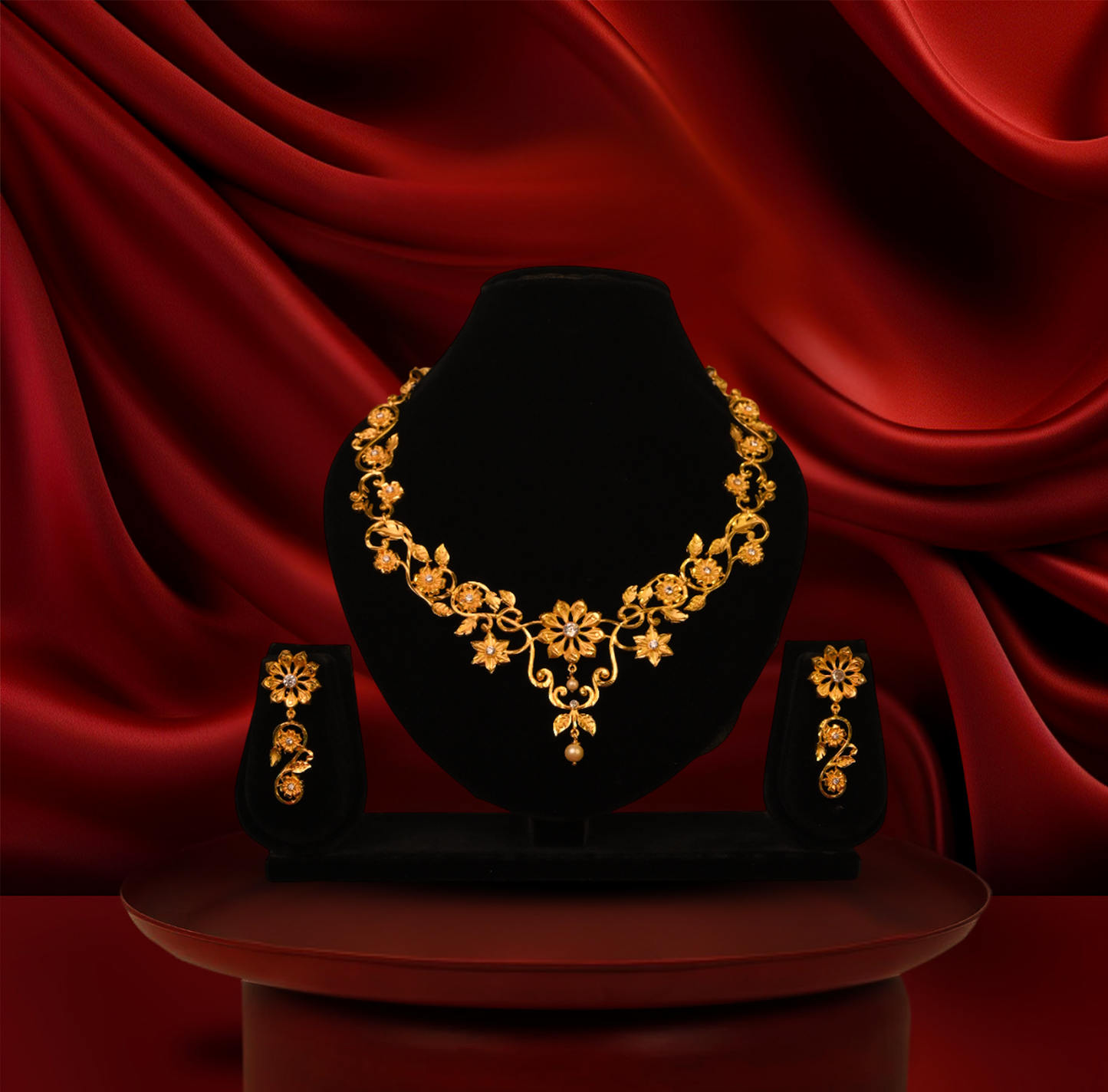 24K Gold-Plated - Traditional Nakshi Design Gold Finish Necklace Set with Matching Earrings
