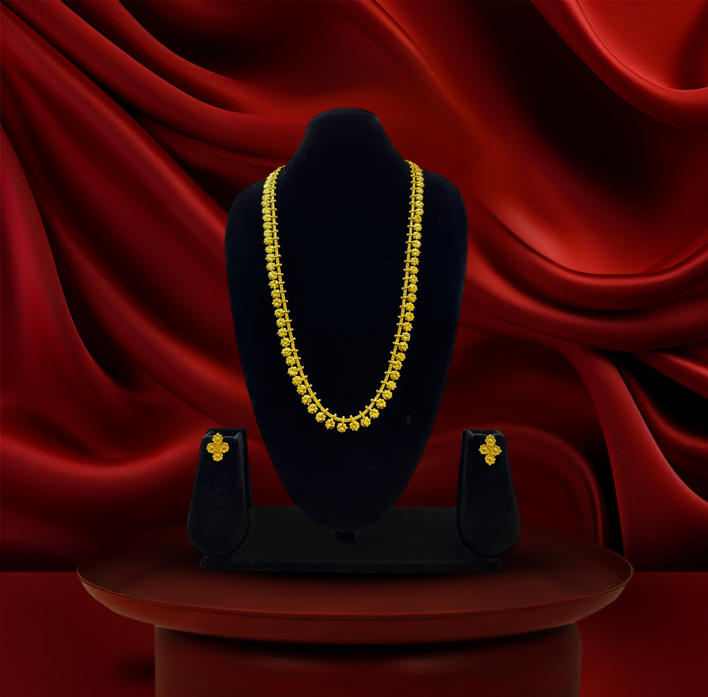24K Gold-Plated - Golden Floral U-Har Necklace Set with Earrings