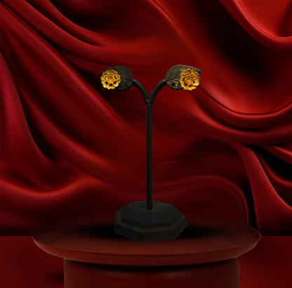 24K Gold-Plated - Floral Choker Necklace Set with Matching Stud Earrings