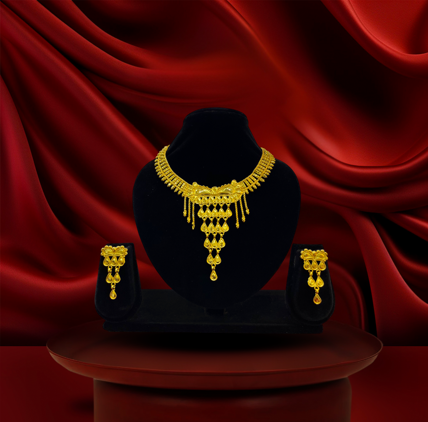 24K Gold-Plated - Maharani Drop Designer Necklace Set with Earrings