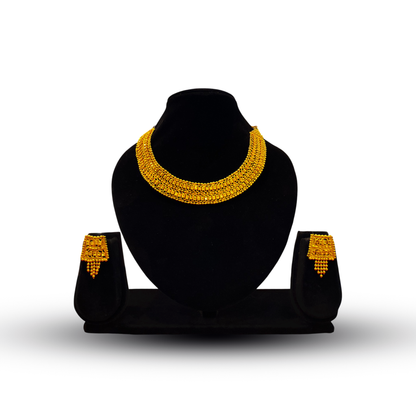24K Gold-Plated - Classic Woven Collar Necklace Set with Matching Earrings