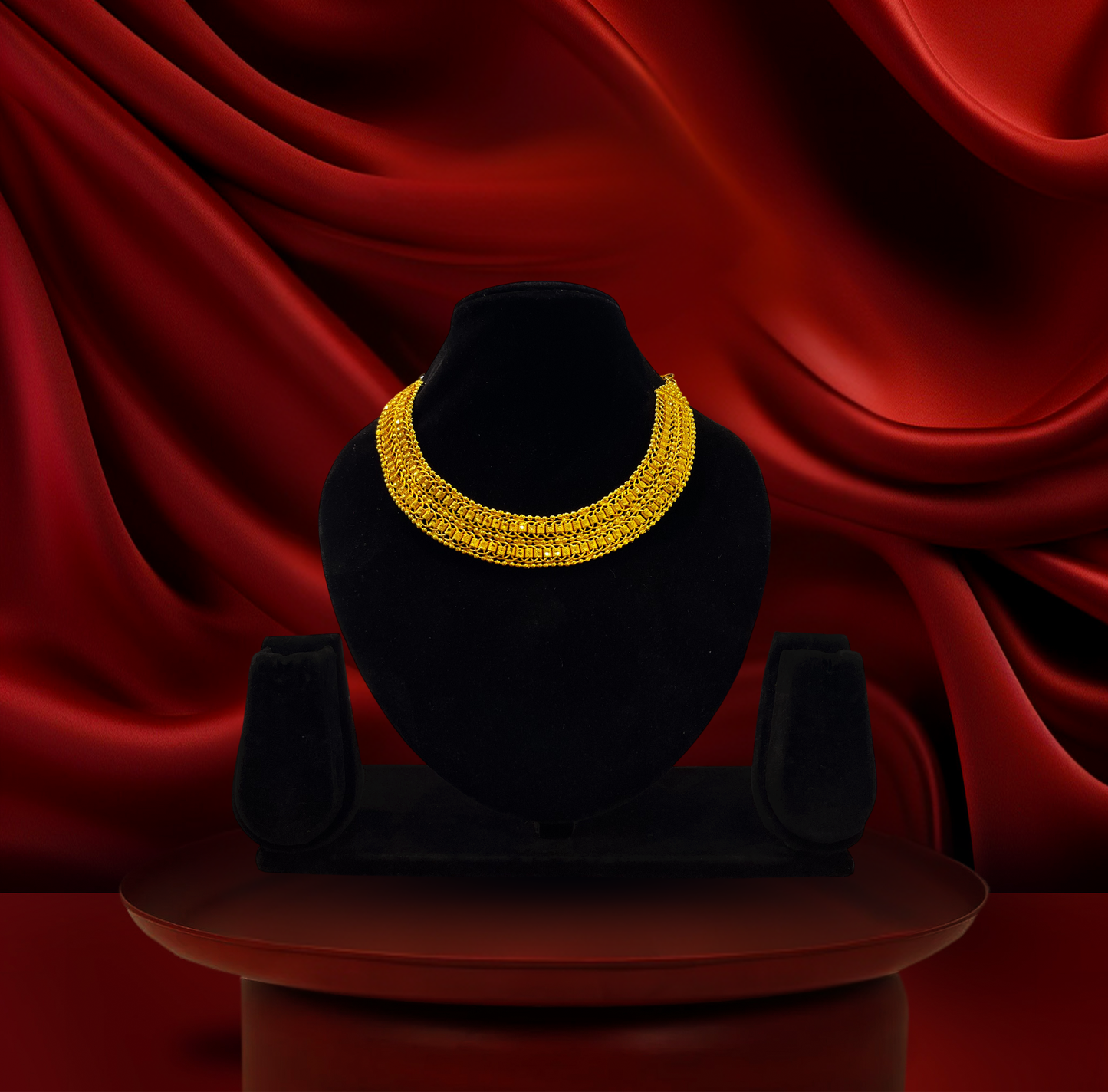 24K Gold-Plated - Classic Woven Collar Necklace Set with Matching Earrings