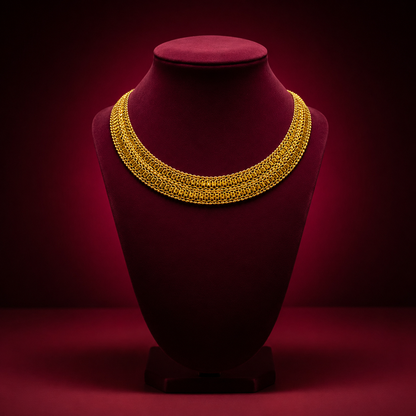 24K Gold-Plated - Classic Woven Collar Necklace Set with Matching Earrings