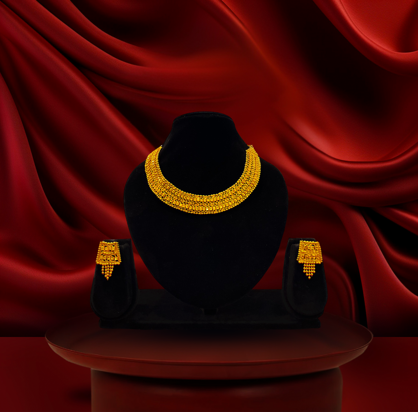 24K Gold-Plated - Classic Woven Collar Necklace Set with Matching Earrings
