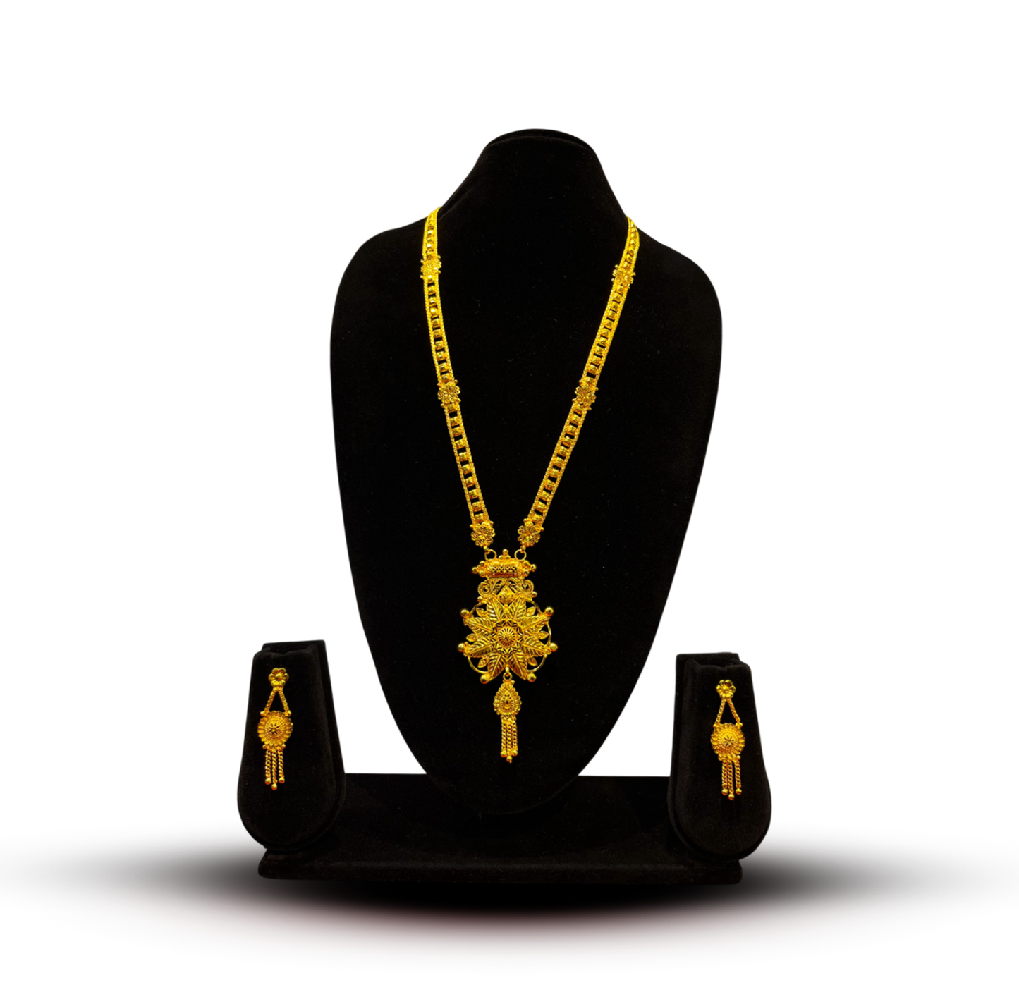 24K Gold-Plated - Radiant Bloom Long Necklace Set with Matching Drop Earrings