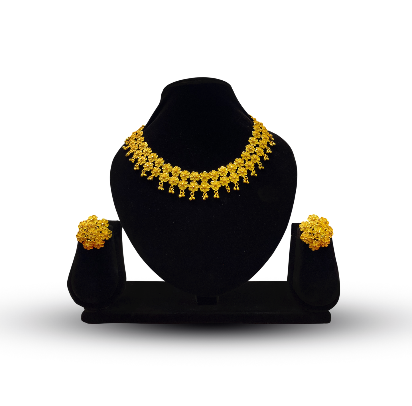 24K Gold-Plated - Floral Vine Designer Necklace Set with Matching Stud Earrings