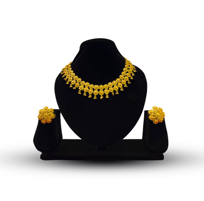 24K Gold-Plated - Floral Vine Designer Necklace Set with Matching Stud Earrings