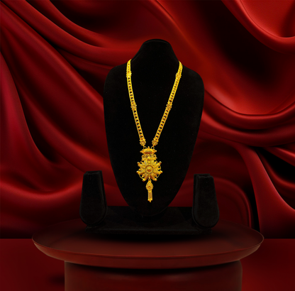 24K Gold-Plated - Radiant Bloom Long Necklace Set with Matching Drop Earrings