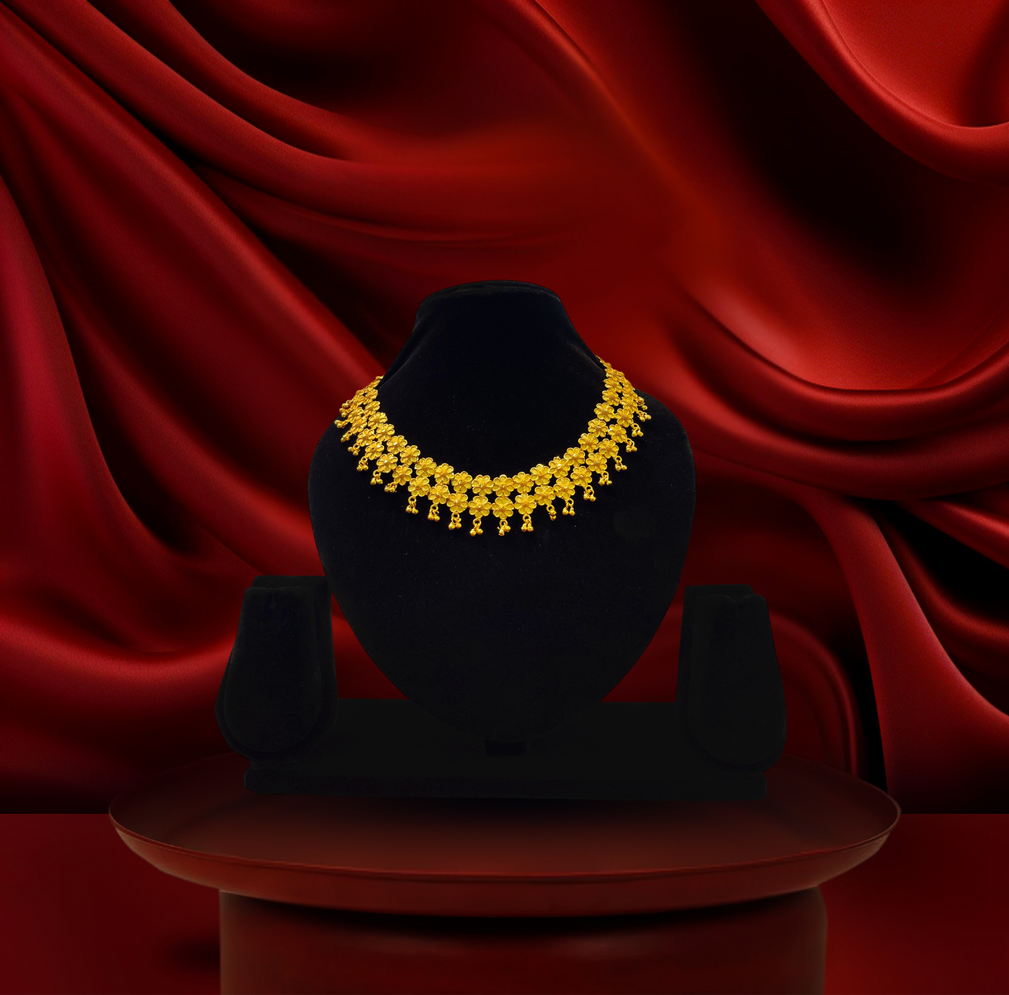 24K Gold-Plated - Floral Vine Designer Necklace Set with Matching Stud Earrings