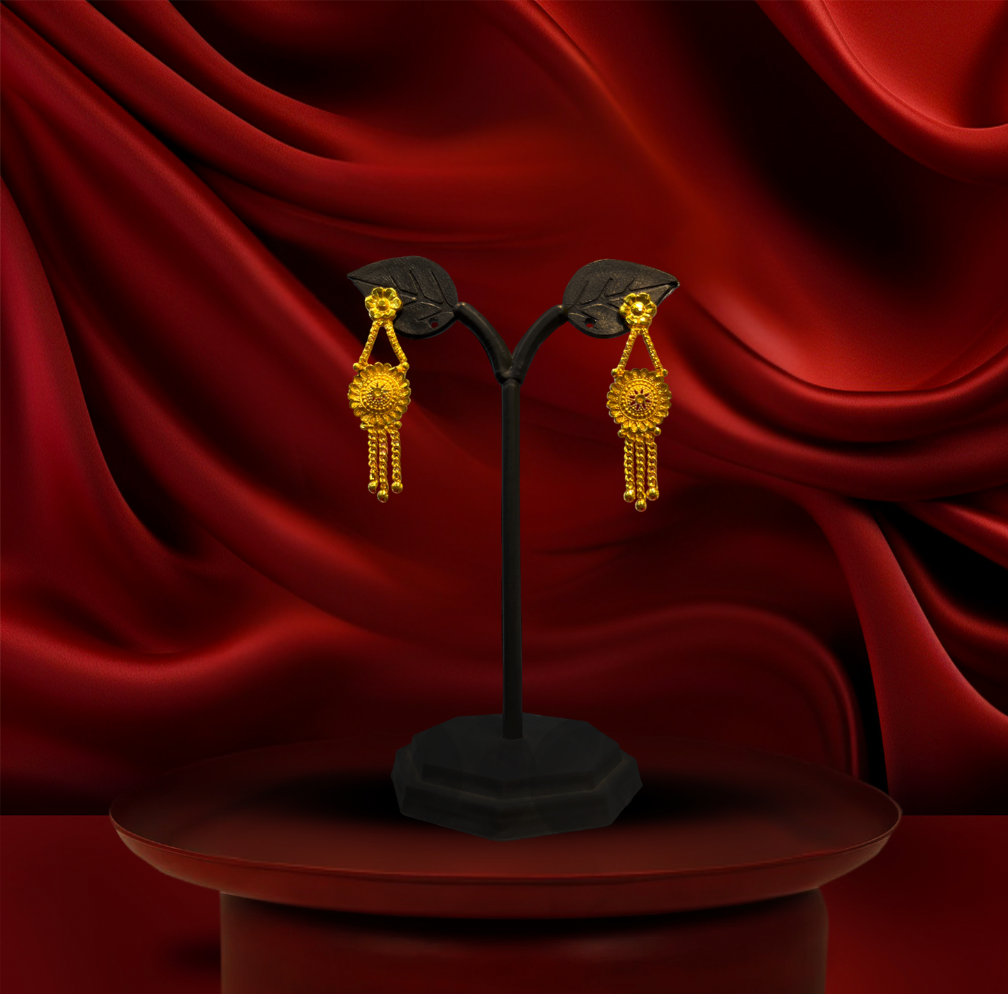 24K Gold-Plated - Radiant Bloom Long Necklace Set with Matching Drop Earrings