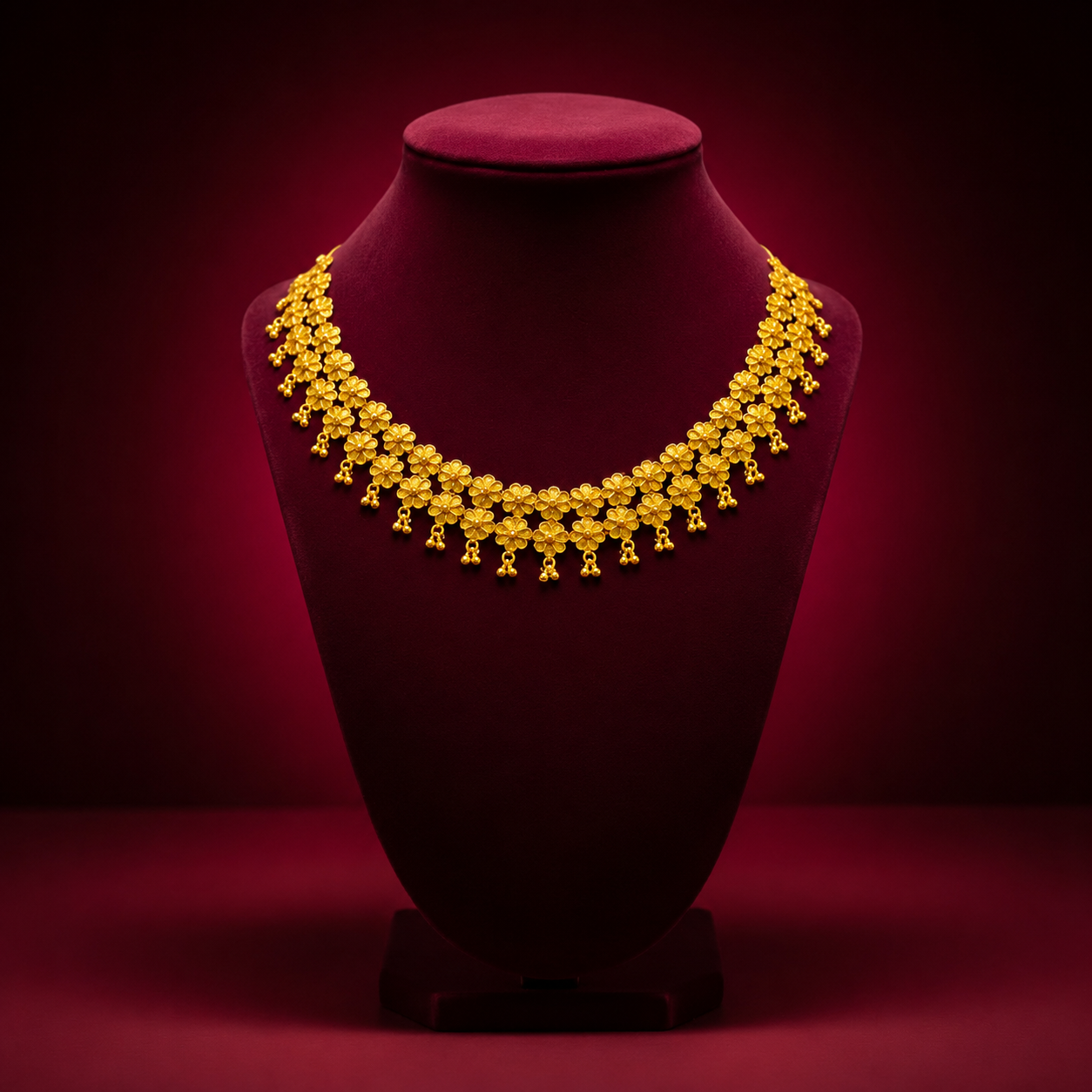 24K Gold-Plated - Floral Vine Designer Necklace Set with Matching Stud Earrings
