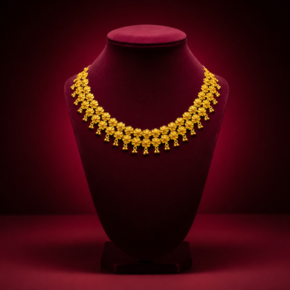 24K Gold-Plated - Floral Vine Designer Necklace Set with Matching Stud Earrings