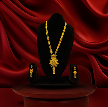 24K Gold-Plated - Radiant Bloom Long Necklace Set with Matching Drop Earrings