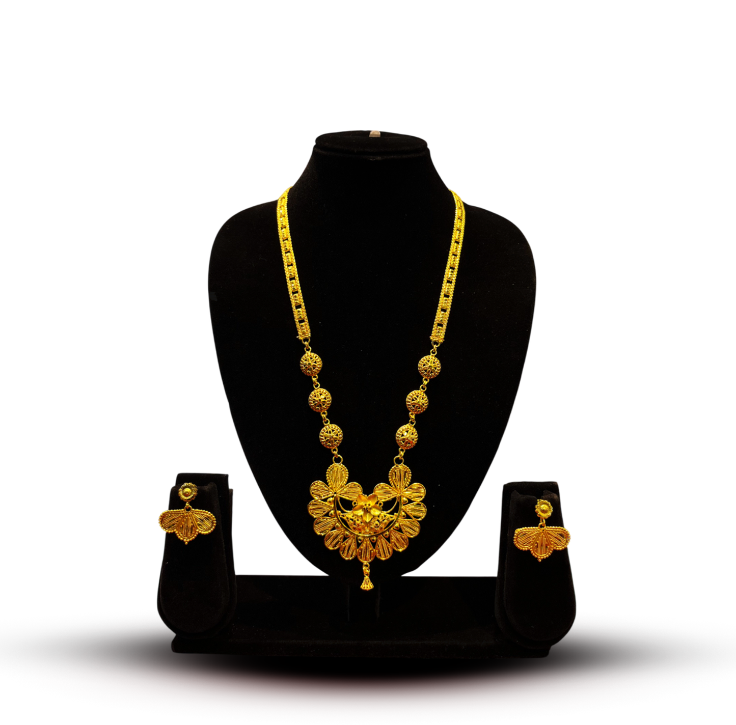 24K Gold-Plated - Tone Kamal Belt Haar - Wide Textured Chain Long Necklace