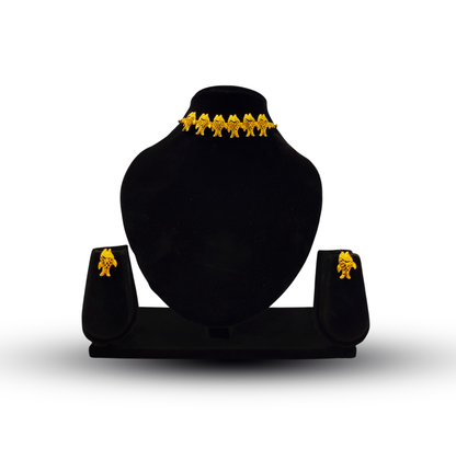24K Gold-Plated - Fish Motif Choker Set with Matching Earrings