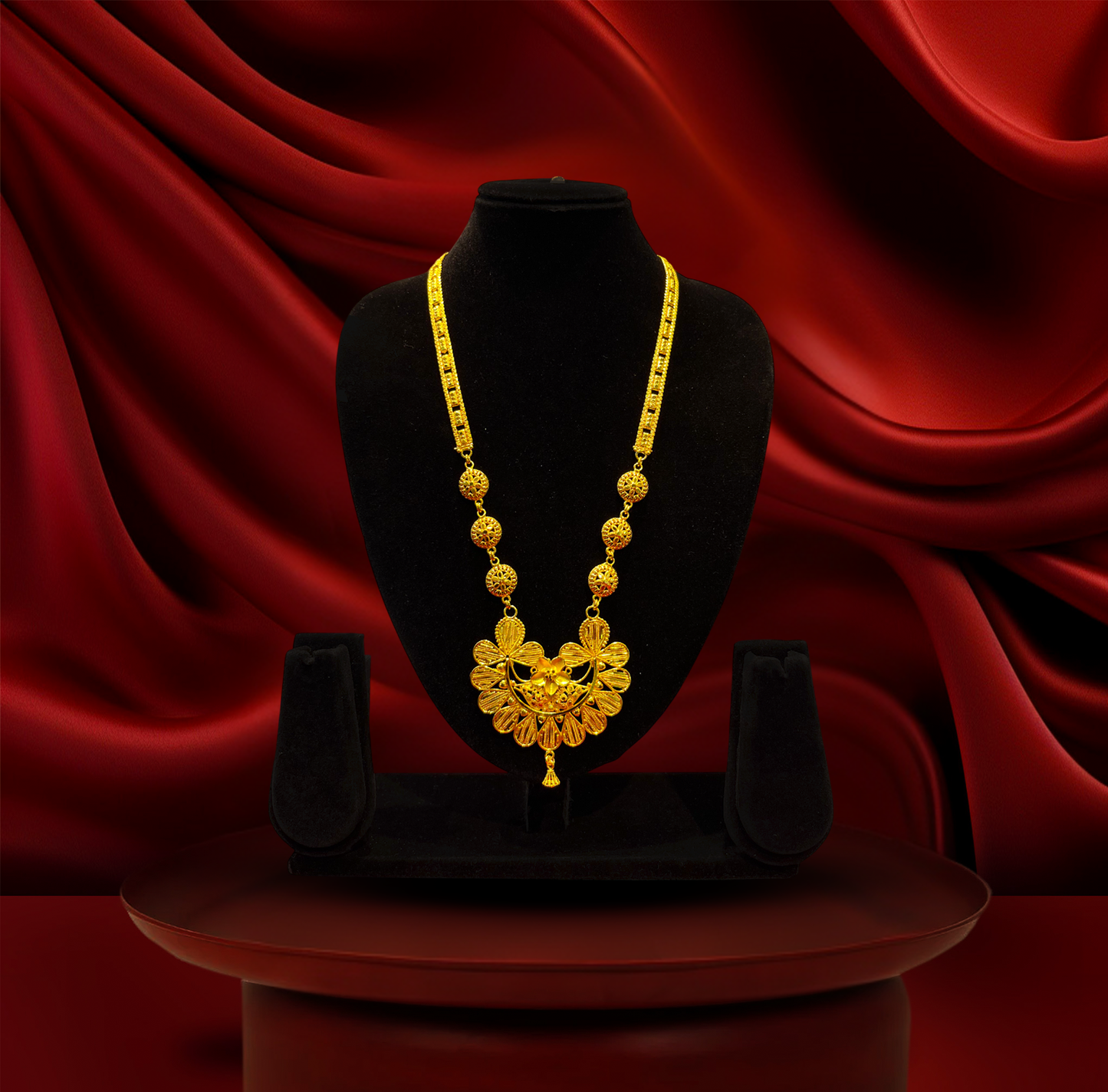 24K Gold-Plated - Tone Kamal Belt Haar - Wide Textured Chain Long Necklace