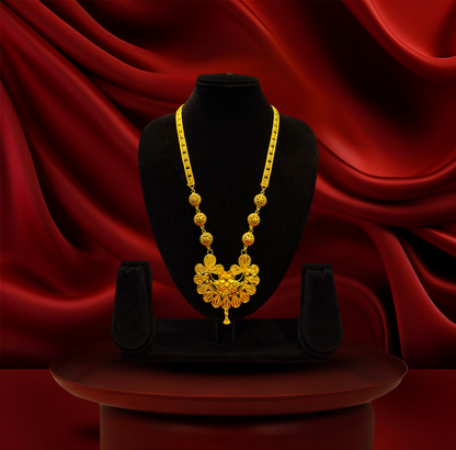 24K Gold-Plated - Tone Kamal Belt Haar - Wide Textured Chain Long Necklace