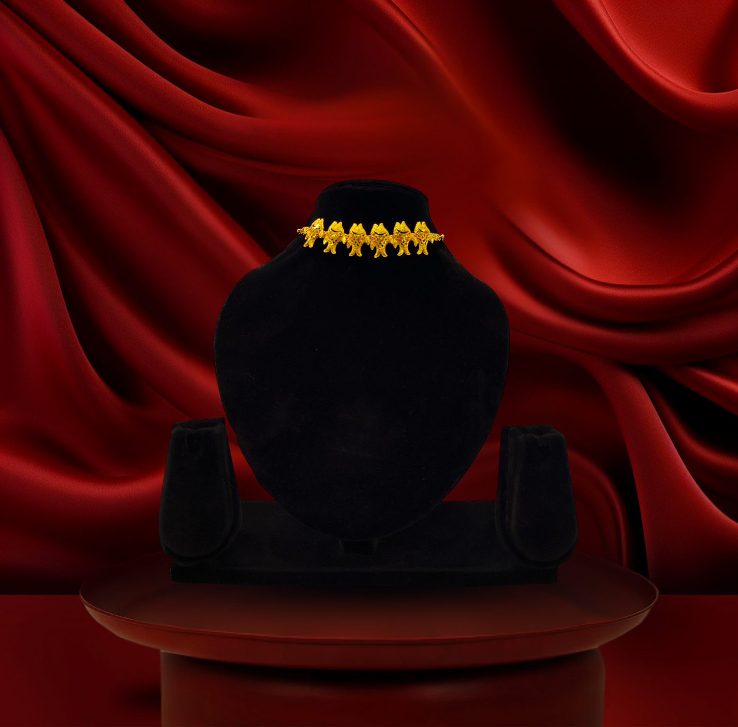 24K Gold-Plated - Fish Motif Choker Set with Matching Earrings