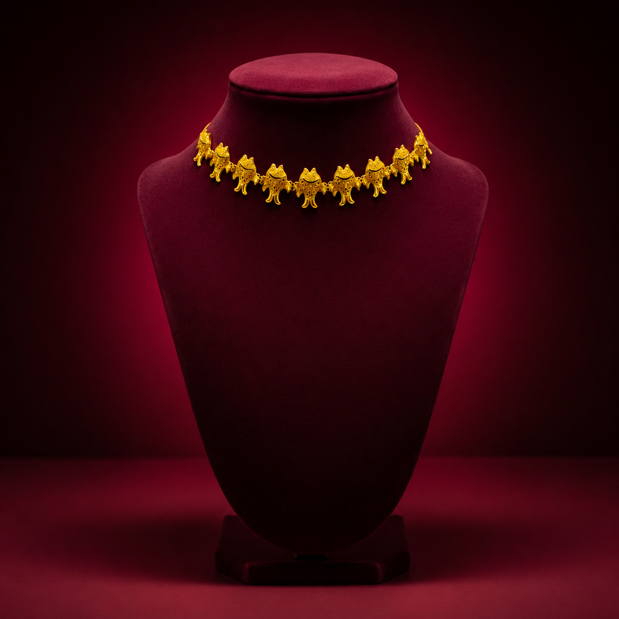 24K Gold-Plated - Fish Motif Choker Set with Matching Earrings
