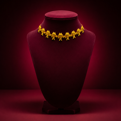 24K Gold-Plated - Fish Motif Choker Set with Matching Earrings