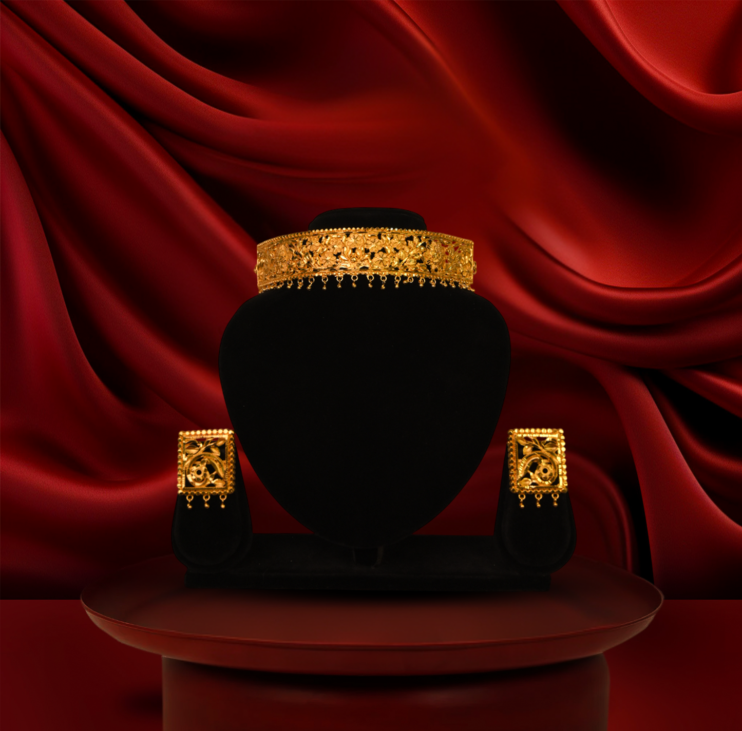 24K Gold-Plated - Signature Ethnic Gold Choker Set with Designer Statement Earrings