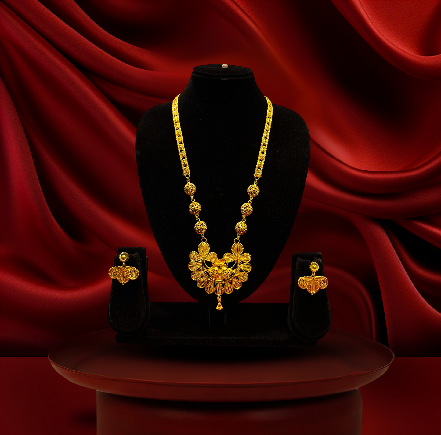 24K Gold-Plated - Tone Kamal Belt Haar - Wide Textured Chain Long Necklace