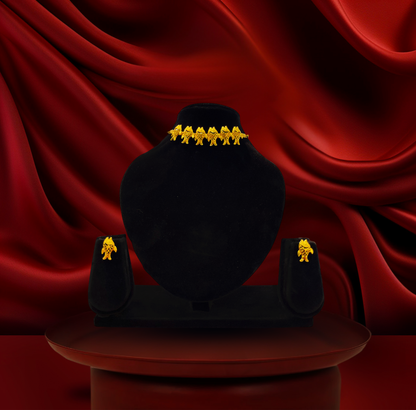 24K Gold-Plated - Fish Motif Choker Set with Matching Earrings