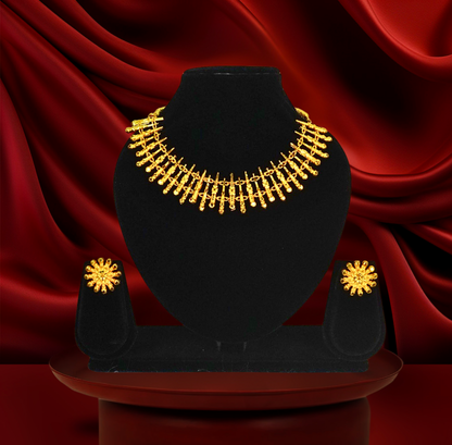 24KT Gold-Plated - Golden Spikes Designer Necklace with Earrings