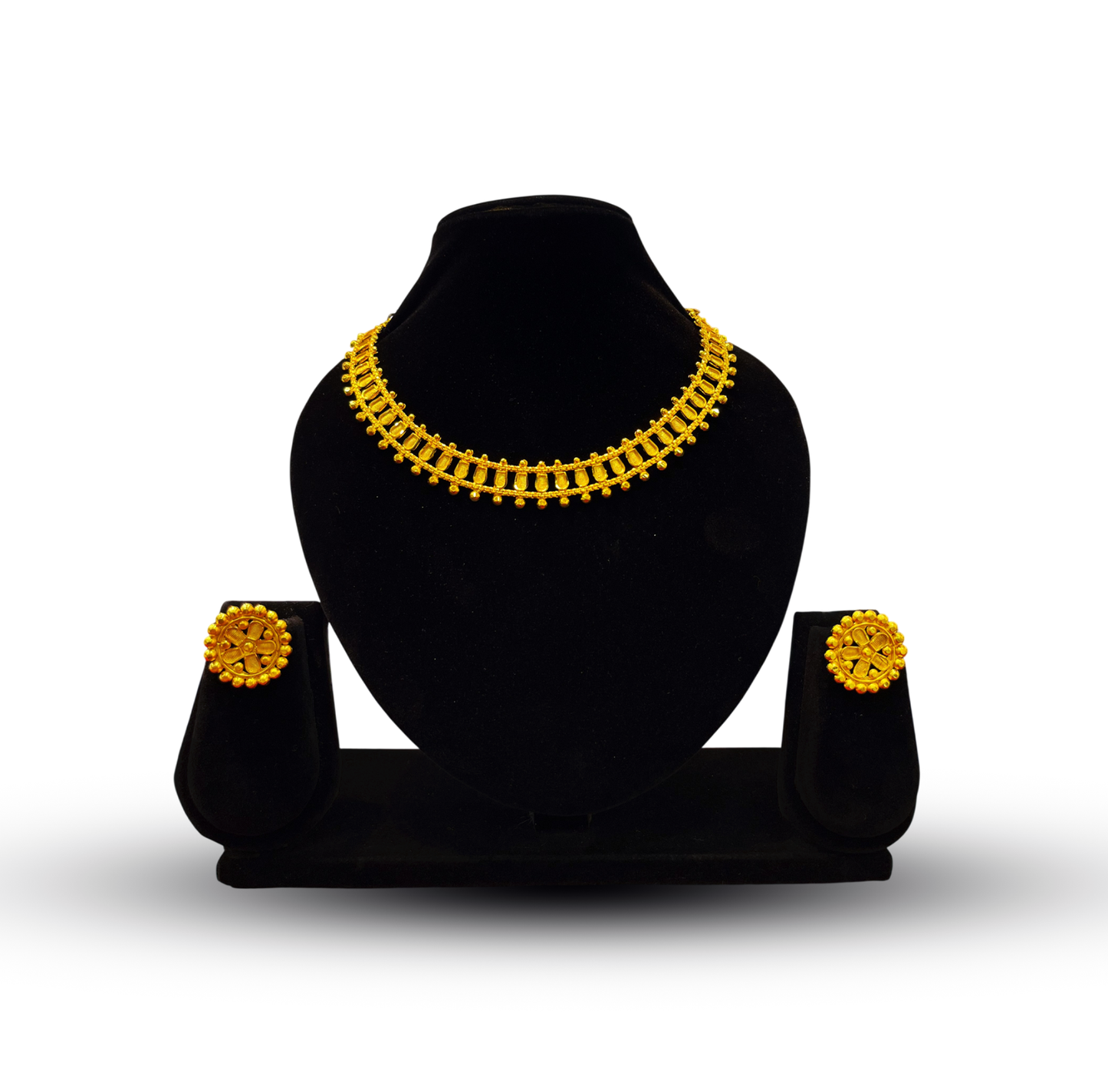 24K Gold-Plated - Bengali Traditional Necklace Set with Earrings
