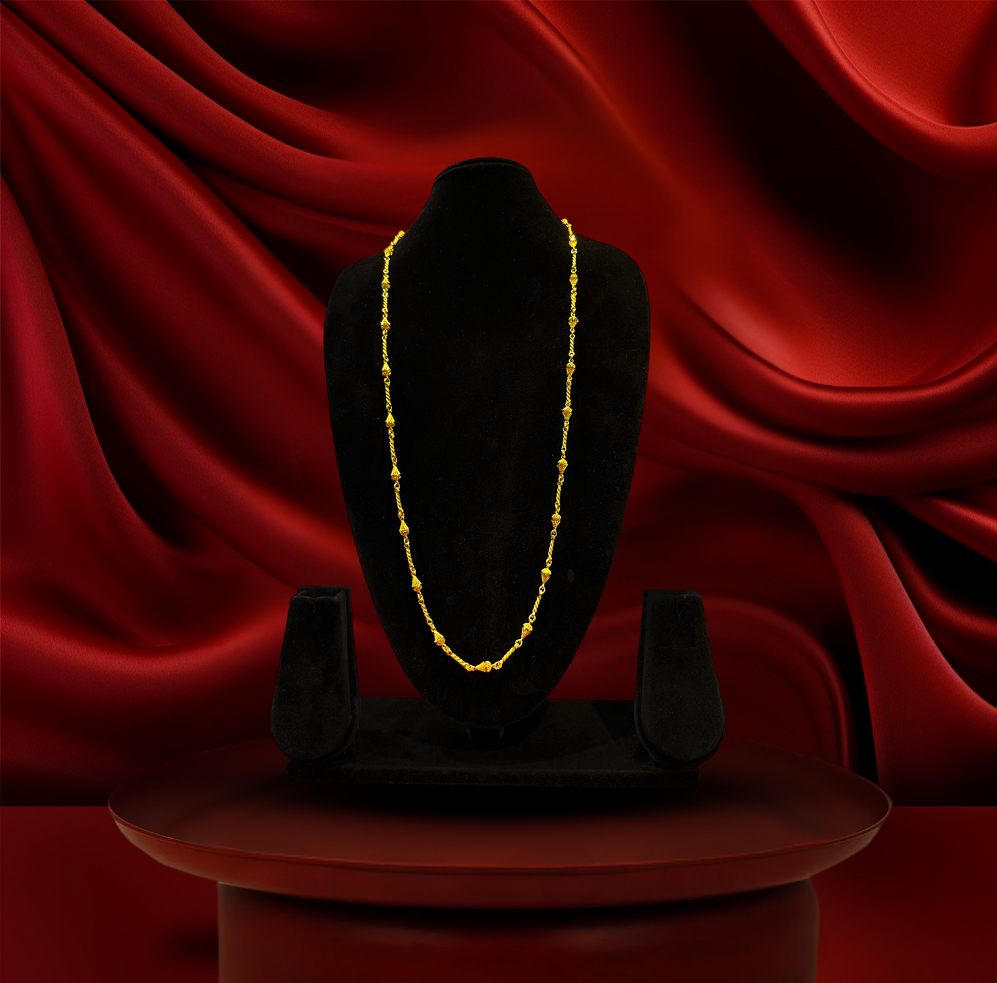 24K Gold-Plated - Designer Beaded Long Chain for Women – Textured Matar Mala