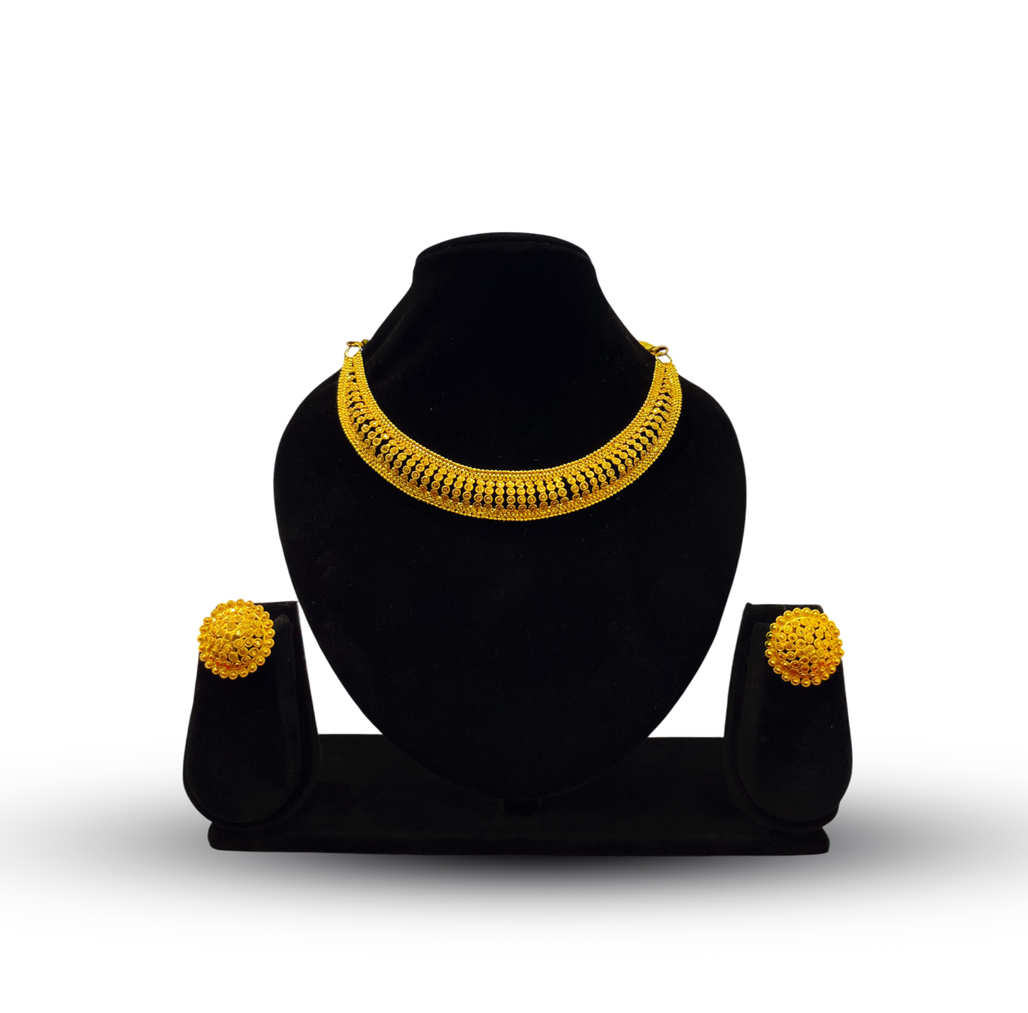 24K Gold-Plated - Traditional Broad Necklace Set with Earrings