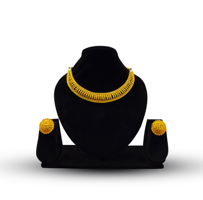 24K Gold-Plated - Traditional Broad Necklace Set with Earrings