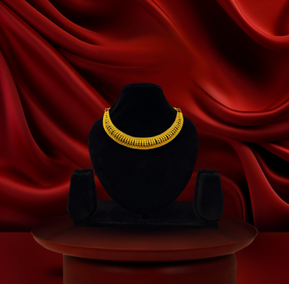 24K Gold-Plated - Traditional Broad Necklace Set with Earrings