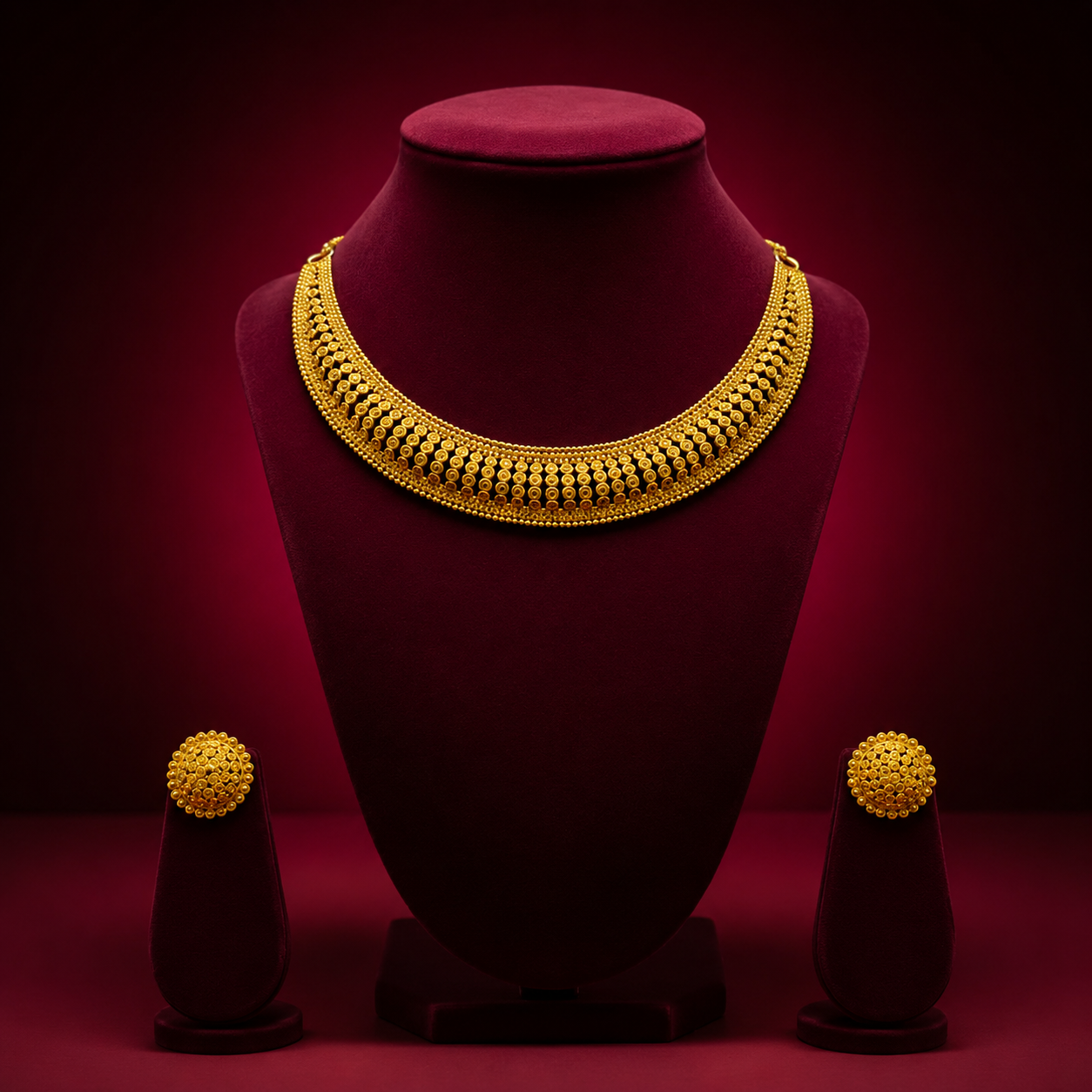 24K Gold-Plated - Traditional Broad Necklace Set with Earrings