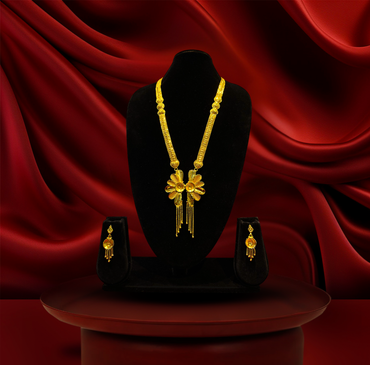 24K Gold-Plated - Traditional Butterfly Motif Belt Sita Haar Set with Tassel Earrings