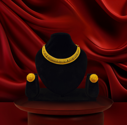 24K Gold-Plated - Traditional Broad Necklace Set with Earrings