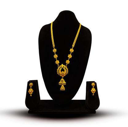 24K Gold-Plated - Jhumka-Drop Belt Sita Haar Necklace Set with Floral Motifs and Matching Earrings