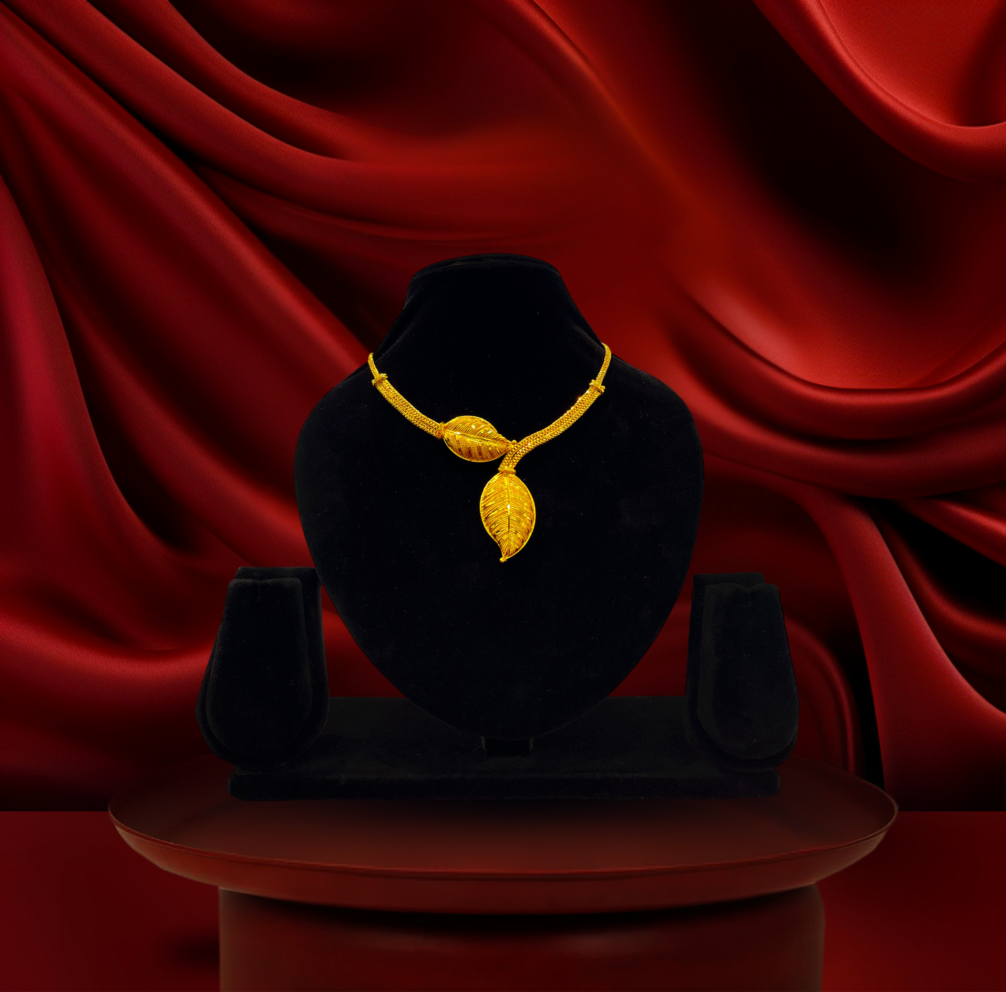 24K Gold-Plated - Artistic Leaf Necklace with Earrings