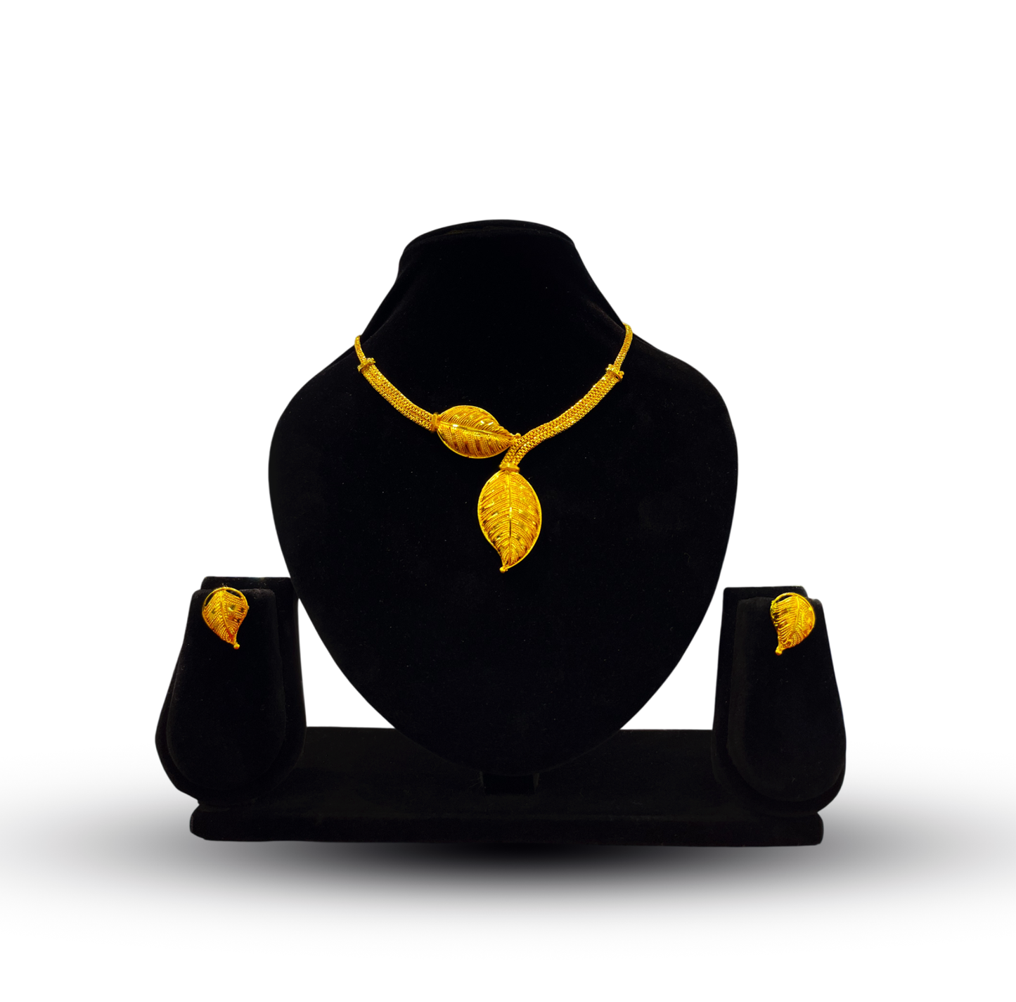 24K Gold-Plated - Artistic Leaf Necklace with Earrings