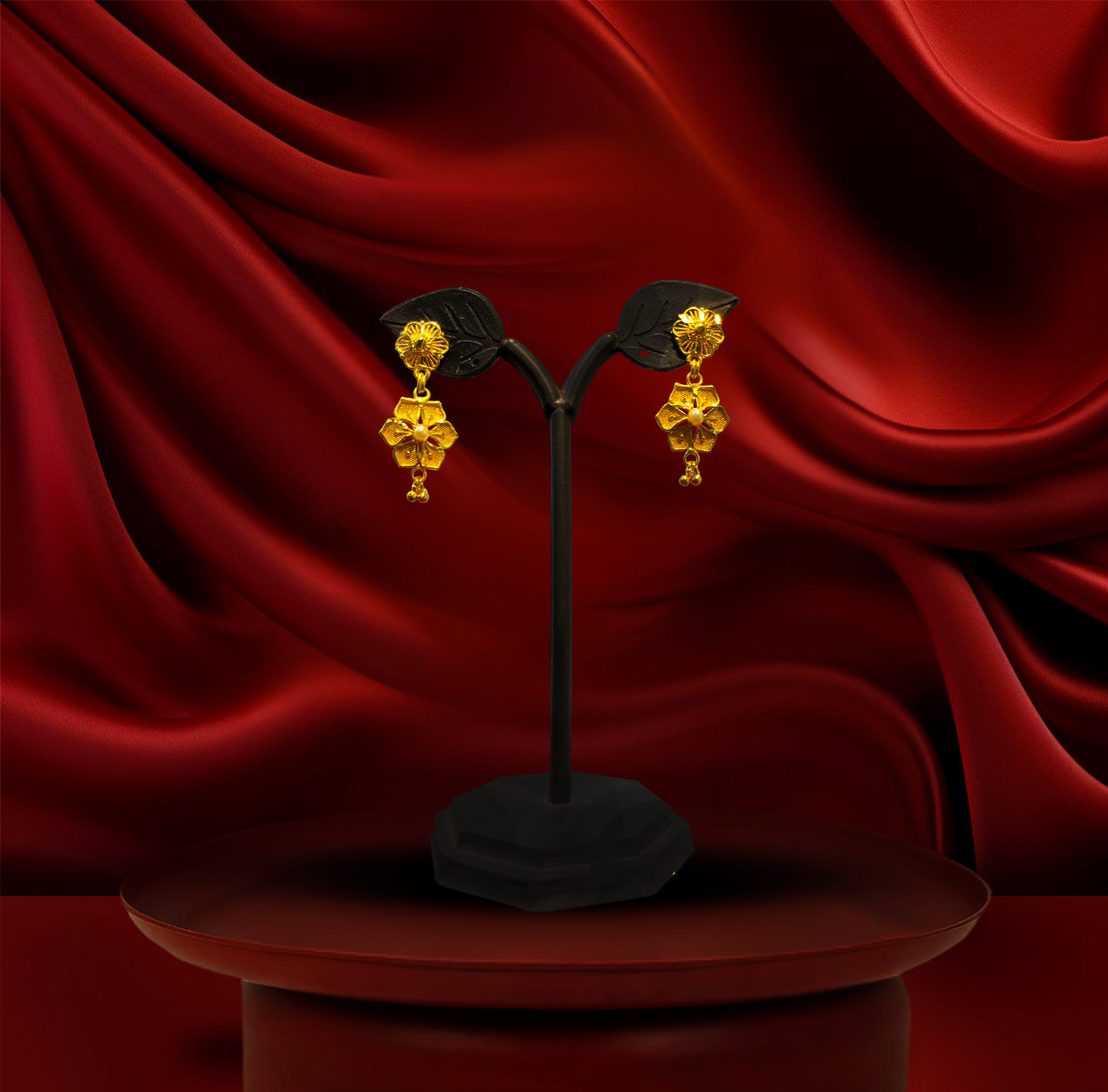 24K Gold-Plated - Jhumka-Drop Belt Sita Haar Necklace Set with Floral Motifs and Matching Earrings