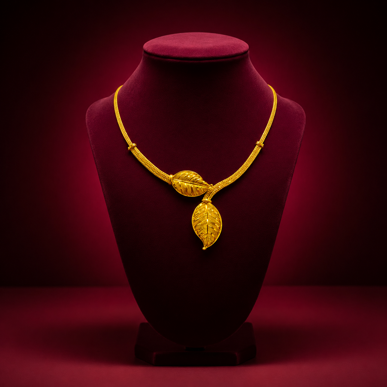 24K Gold-Plated - Artistic Leaf Necklace with Earrings