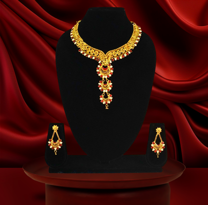 24K Gold-Plated - Traditional Temple Style Meenakari Long Necklace Set