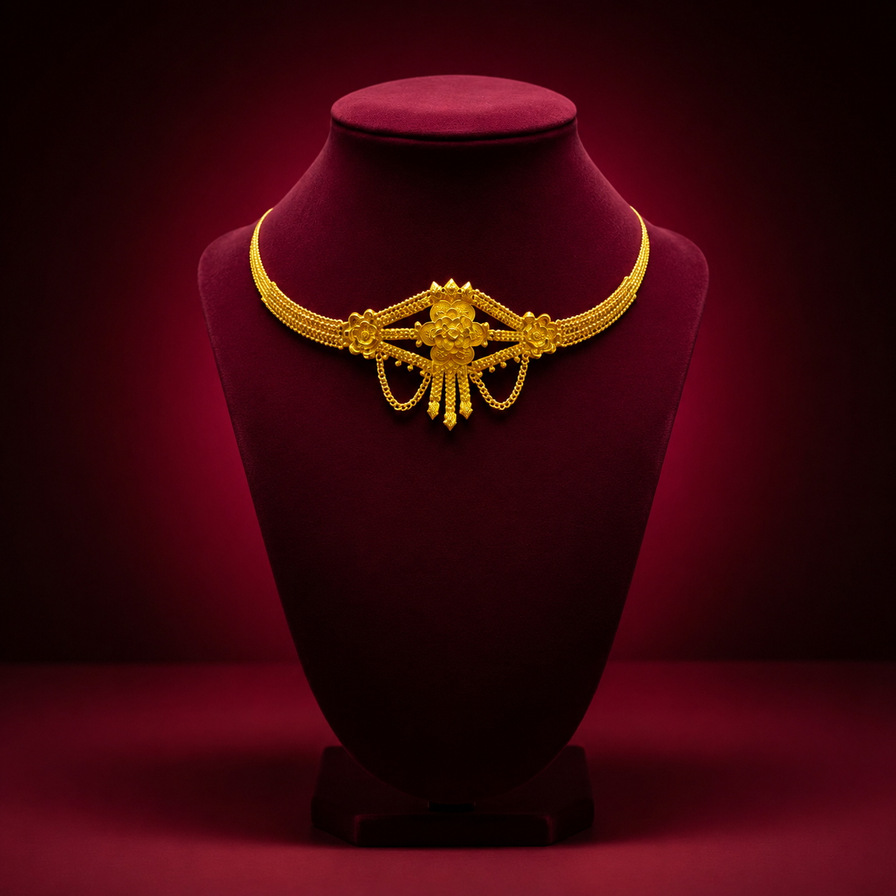 24K Gold-Plated - Floral Choker Set with Earrings