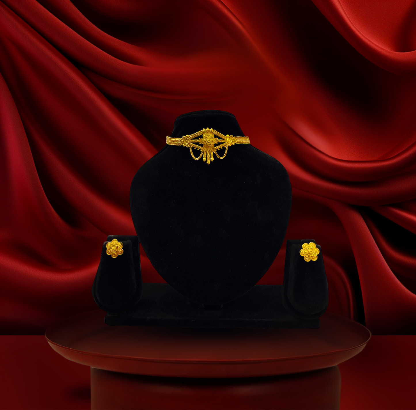 24K Gold-Plated - Floral Choker Set with Earrings