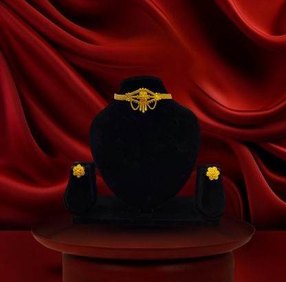 24K Gold-Plated - Floral Choker Set with Earrings