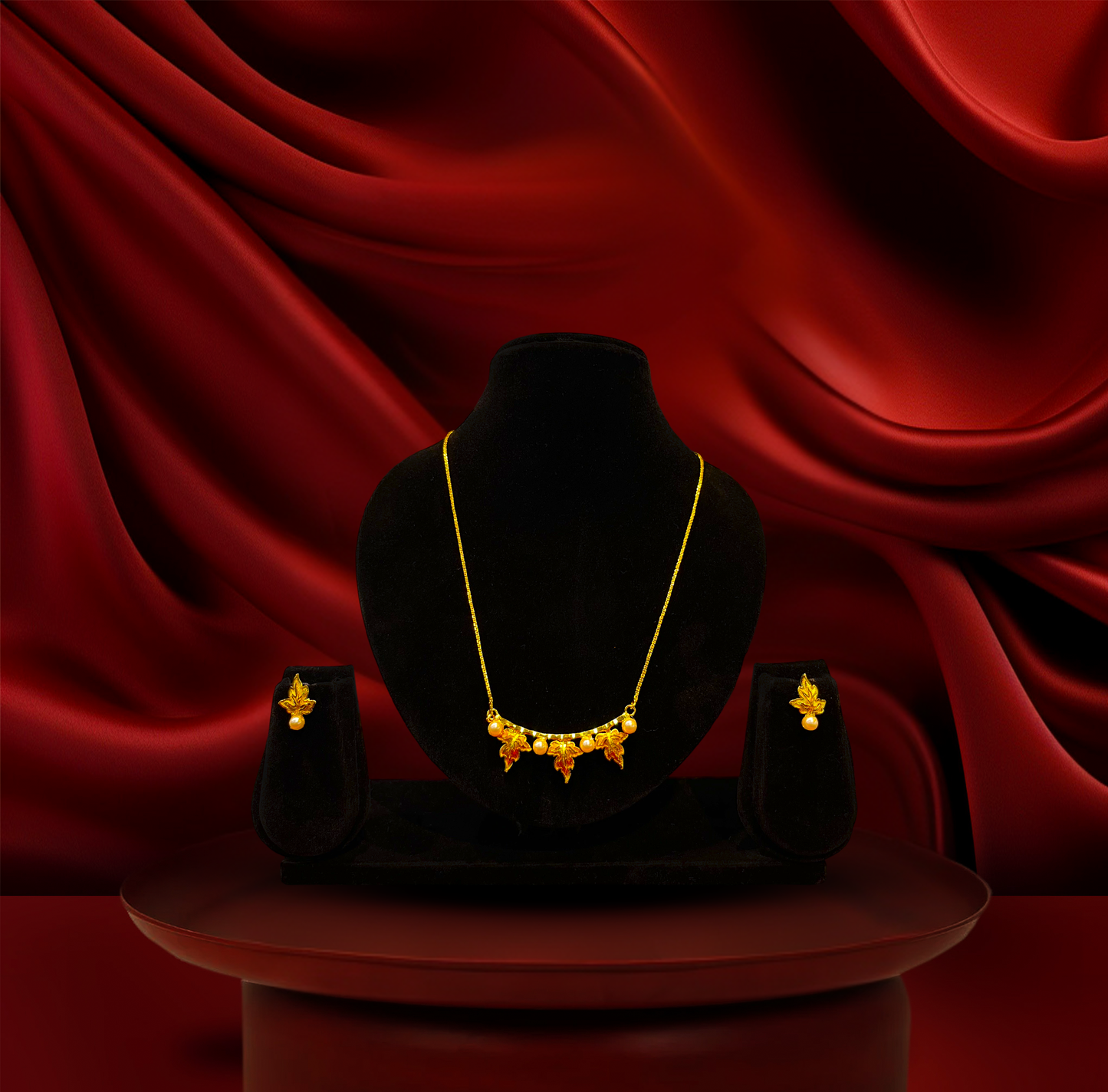 24K Gold-Plated - Royal Maple Pearl Necklace Set with Earrings