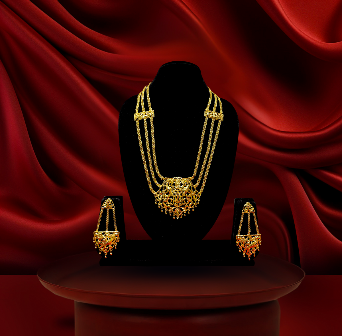 24K Gold-Plated - Mayer Sporsho Special Belt Haar Necklace Set with Matching Earrings