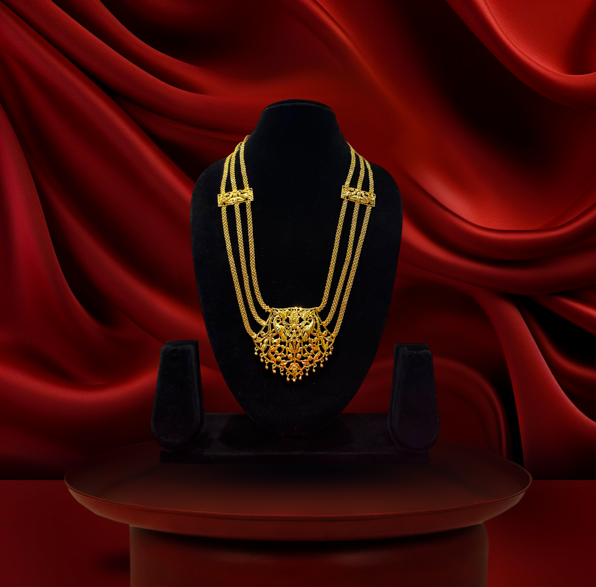 24K Gold-Plated - Mayer Sporsho Special Belt Haar Necklace Set with Matching Earrings